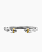 Classic Cable Bracelet in Sterling Silver with 14K Yellow Gold and Pavé Diamond Domes, 5mm